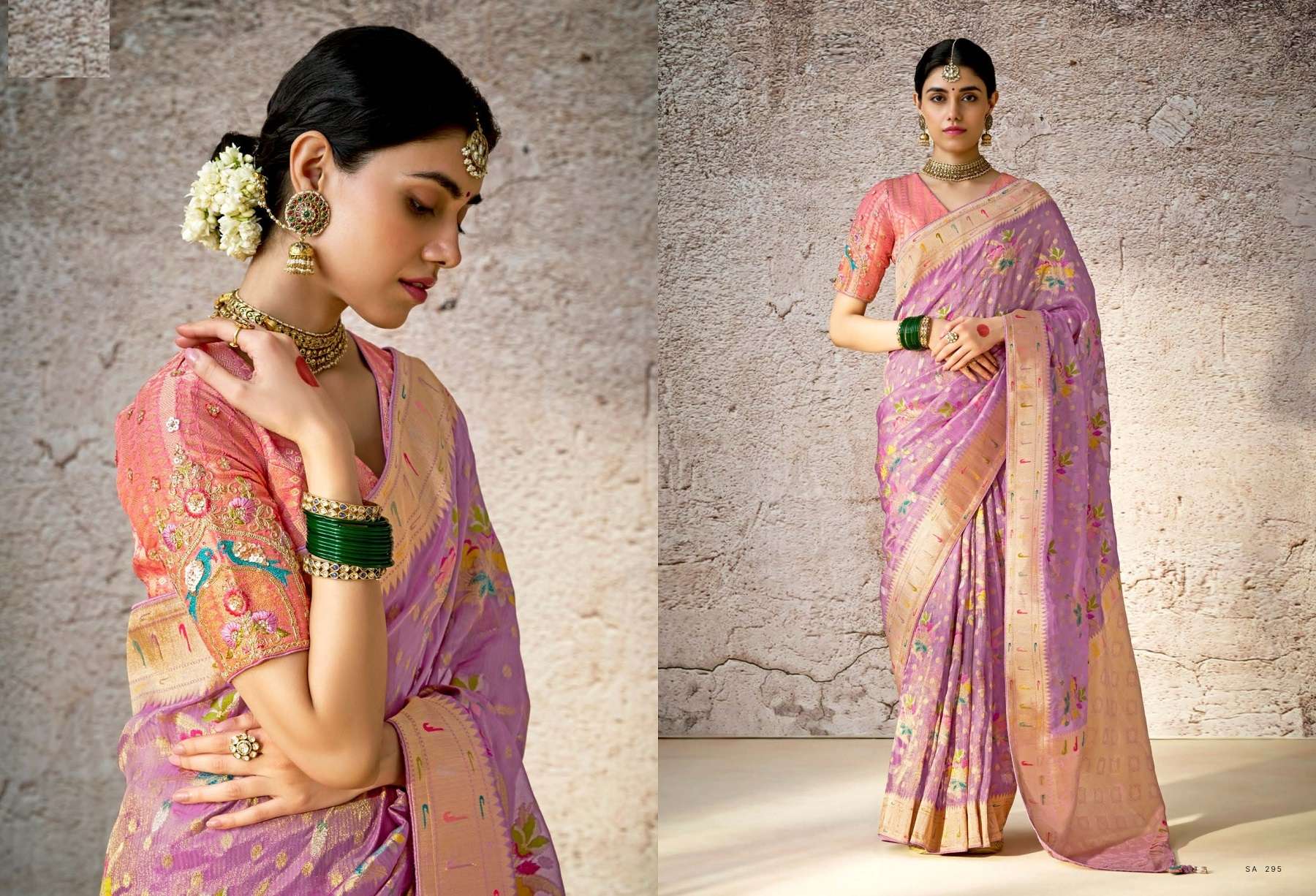 DESIGNER FANCY WEDDING PARTY WEAR INDIAN LAVENDER SILK SAREE COLLECTION SM KM KASHI 295