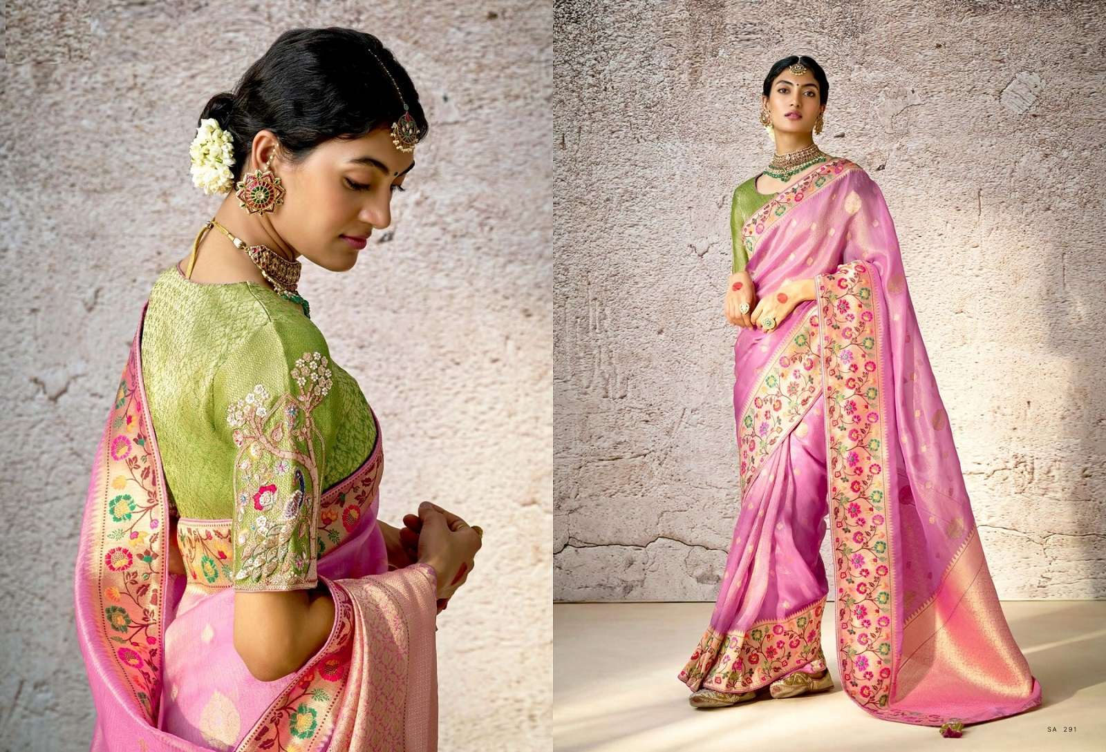 DESIGNER FANCY WEDDING PARTY WEAR INDIAN PINK SILK SAREE COLLECTION SM KM KASHI 291