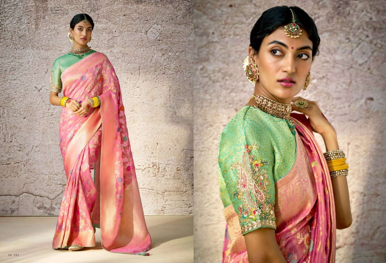 DESIGNER FANCY WEDDING PARTY WEAR INDIAN PINK SILK SAREE COLLECTION SM KM KASHI 293