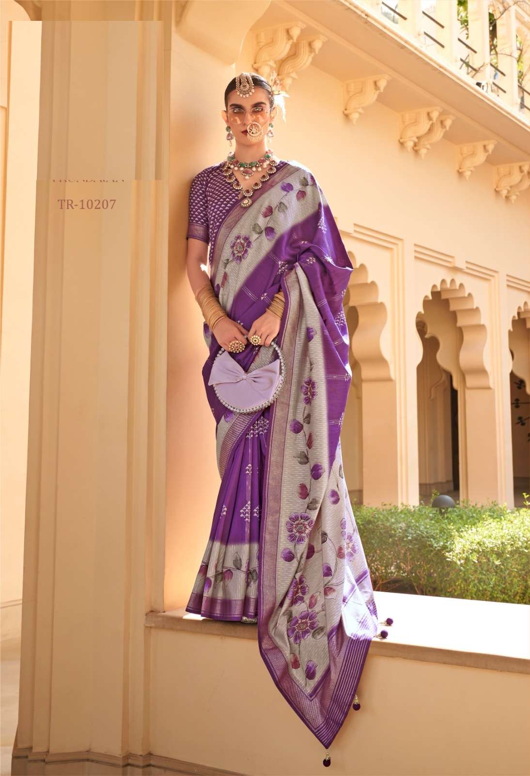 DESIGNER FANCY WEDDING PARTY WEAR INDIAN PURPLE SILK SAREE COLLECTION SM TRIRATH 10207