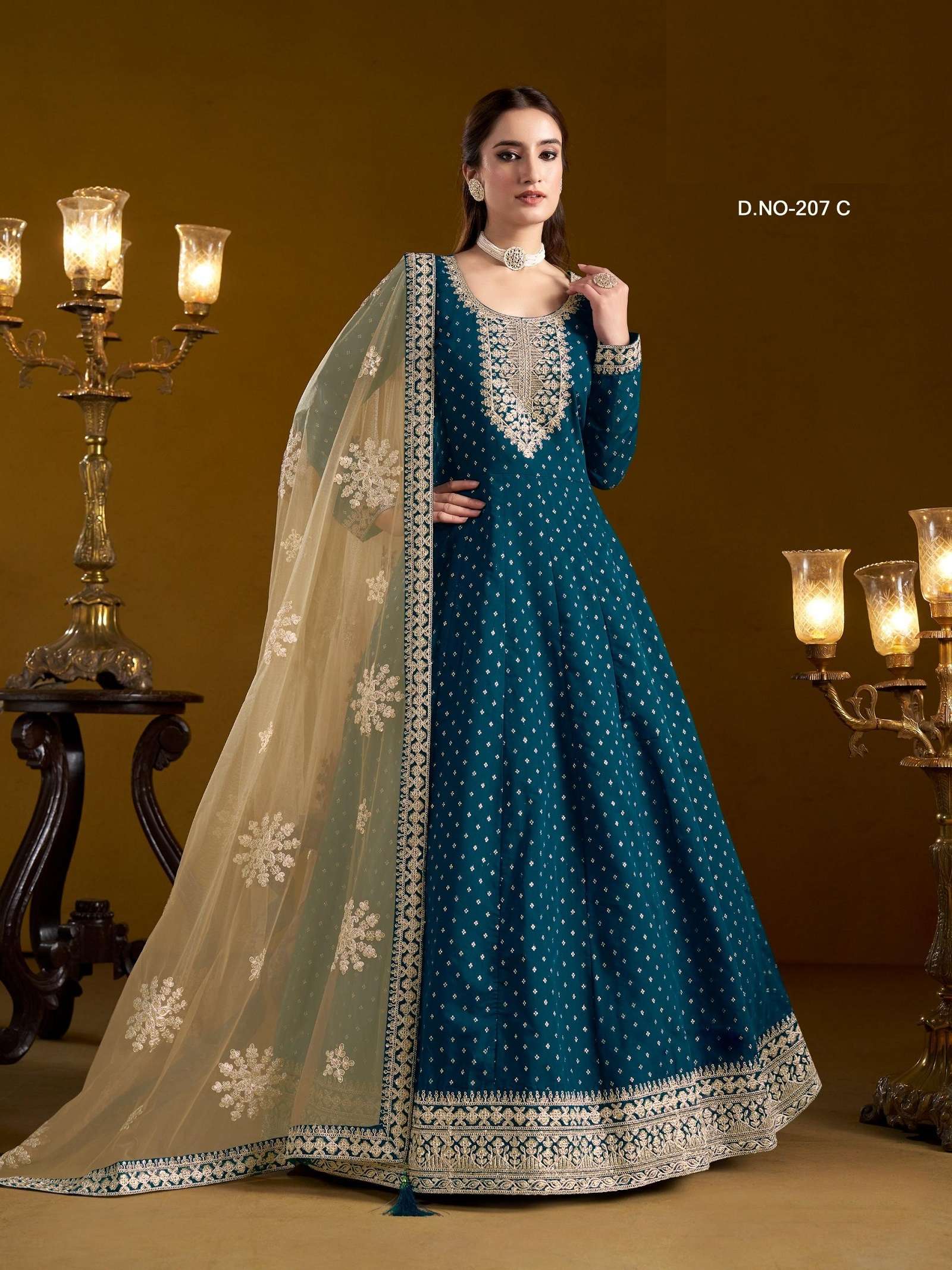 DESIGNER WEDDING PARTY WEAR HEAVY CHANDERI GREEN ANARKALI SALWAR SUIT GOWN ANY 207 C