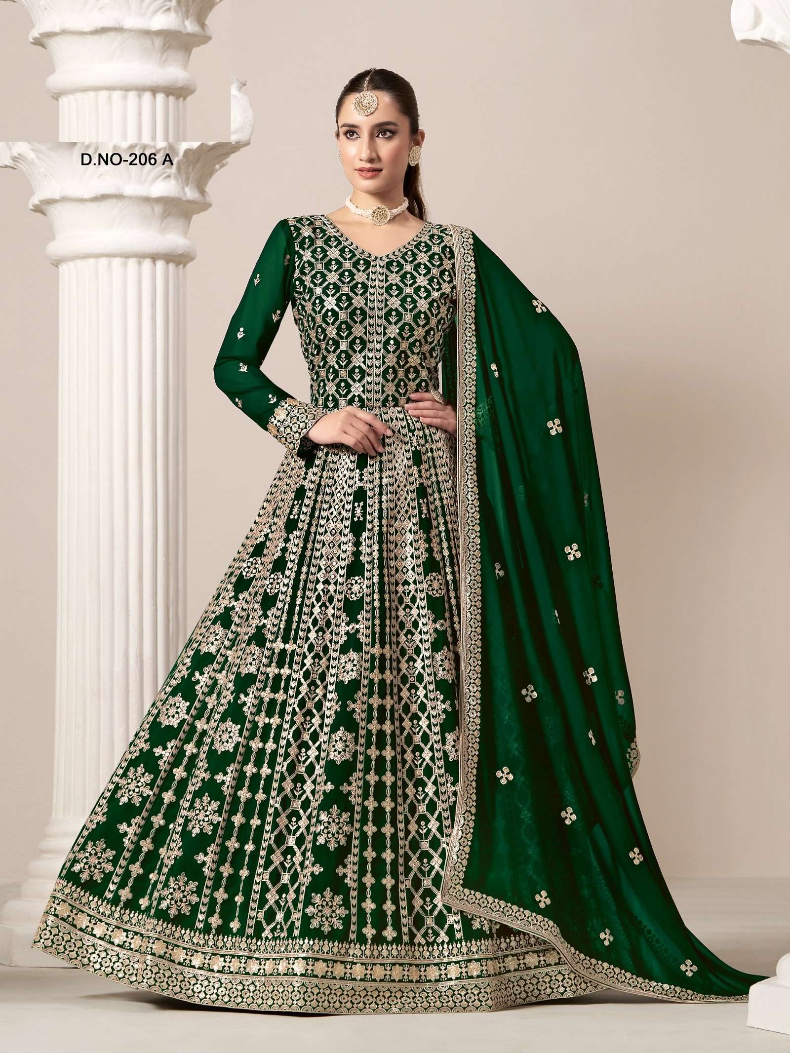 DESIGNER WEDDING PARTY WEAR HEAVY GEORGETTE GREEN ANARKALI SALWAR SUIT GOWN ANY 206 A