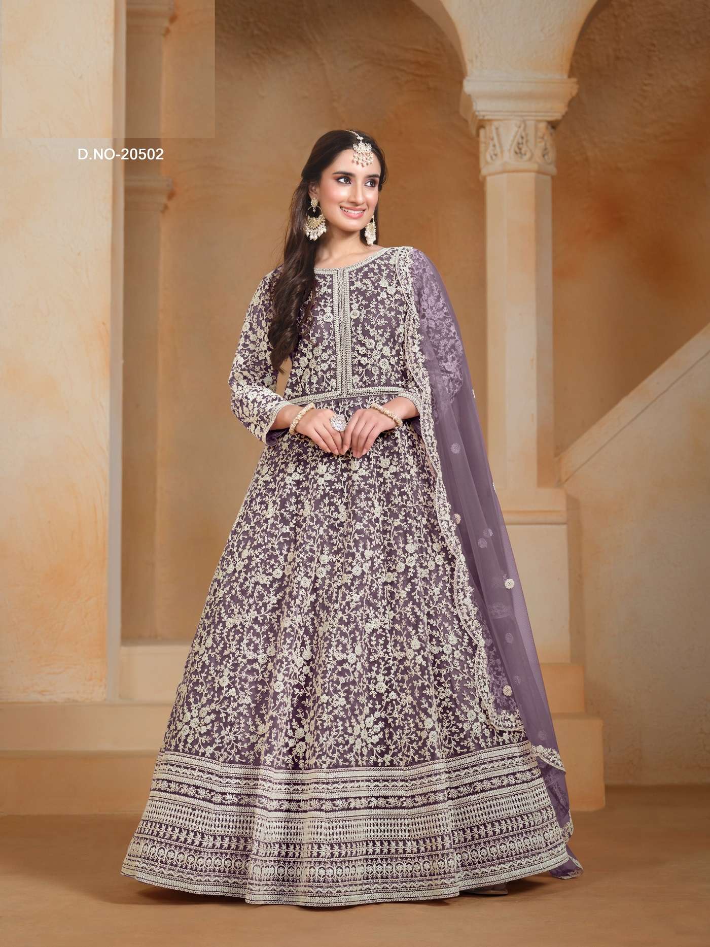 DESIGNER WEDDING PARTY WEAR HEAVY NET LAVENDER ANARKALI SALWAR SUIT GOWN ANY 10502