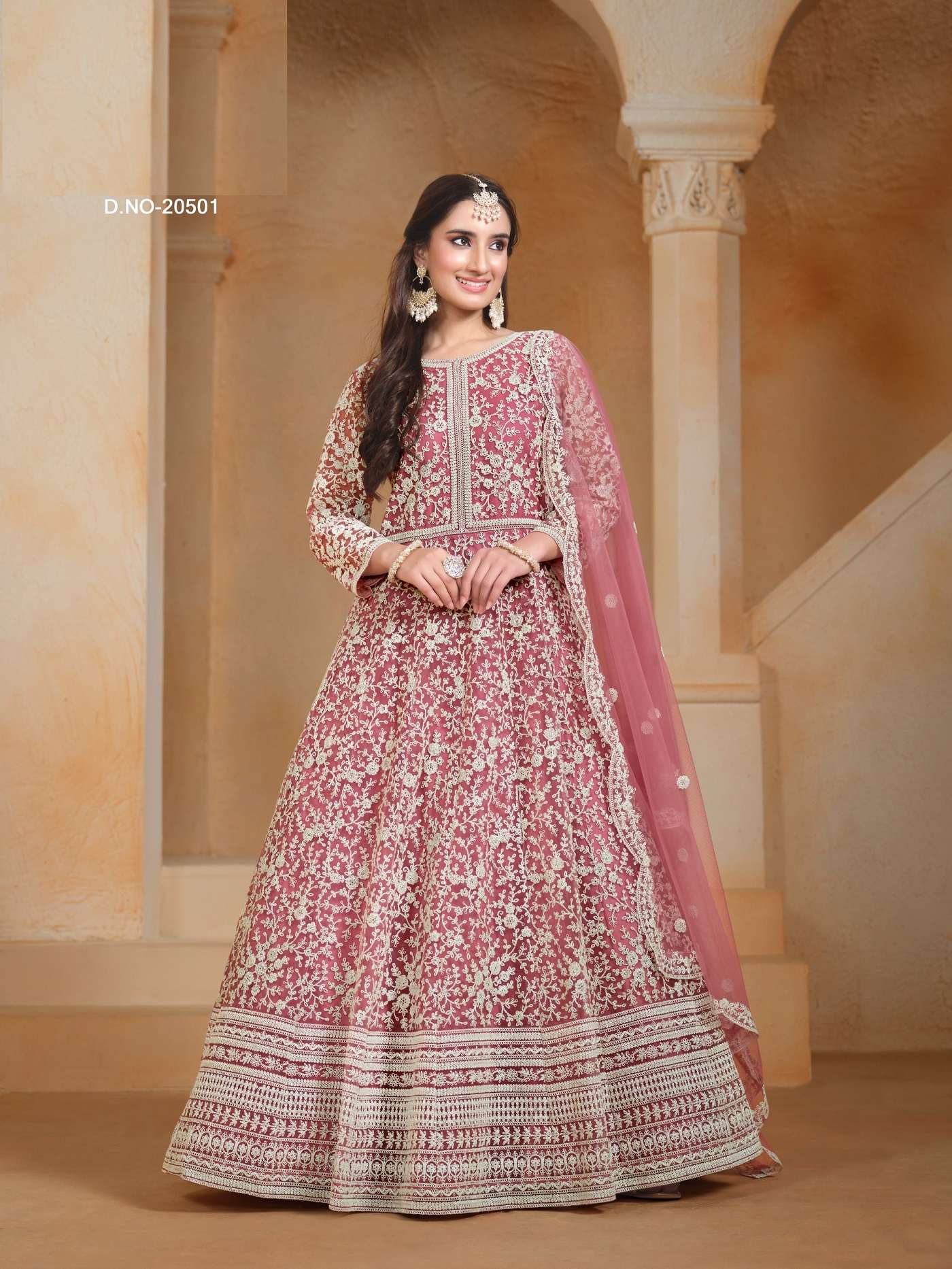 DESIGNER WEDDING PARTY WEAR HEAVY NET PINK ANARKALI SALWAR SUIT GOWN ANY 10501