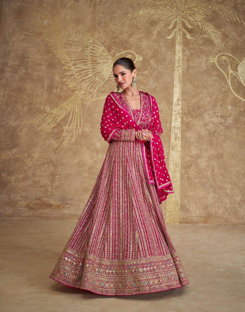 DESIGNER WEDDING PARTY WEAR HEAVY PINK GEORGETTE ANARKALI SALWAR SUIT GOWN SY ROYAL 5622