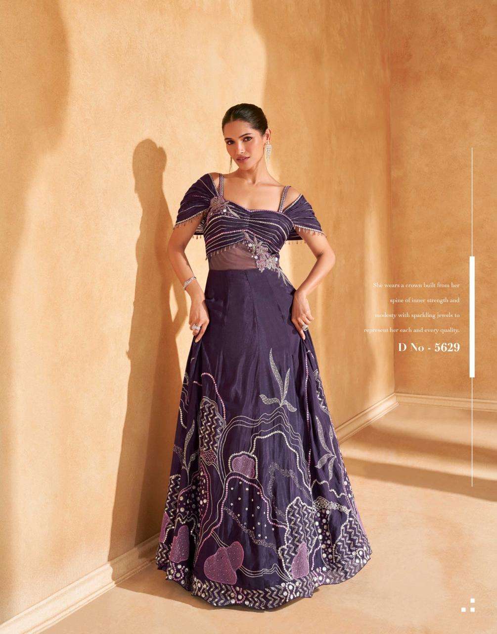 DESIGNER WEDDING PARTY WEAR HEAVY REAL CHINON PURPLE ANARKALI SALWAR SUIT GOWN SY ADAH 5629