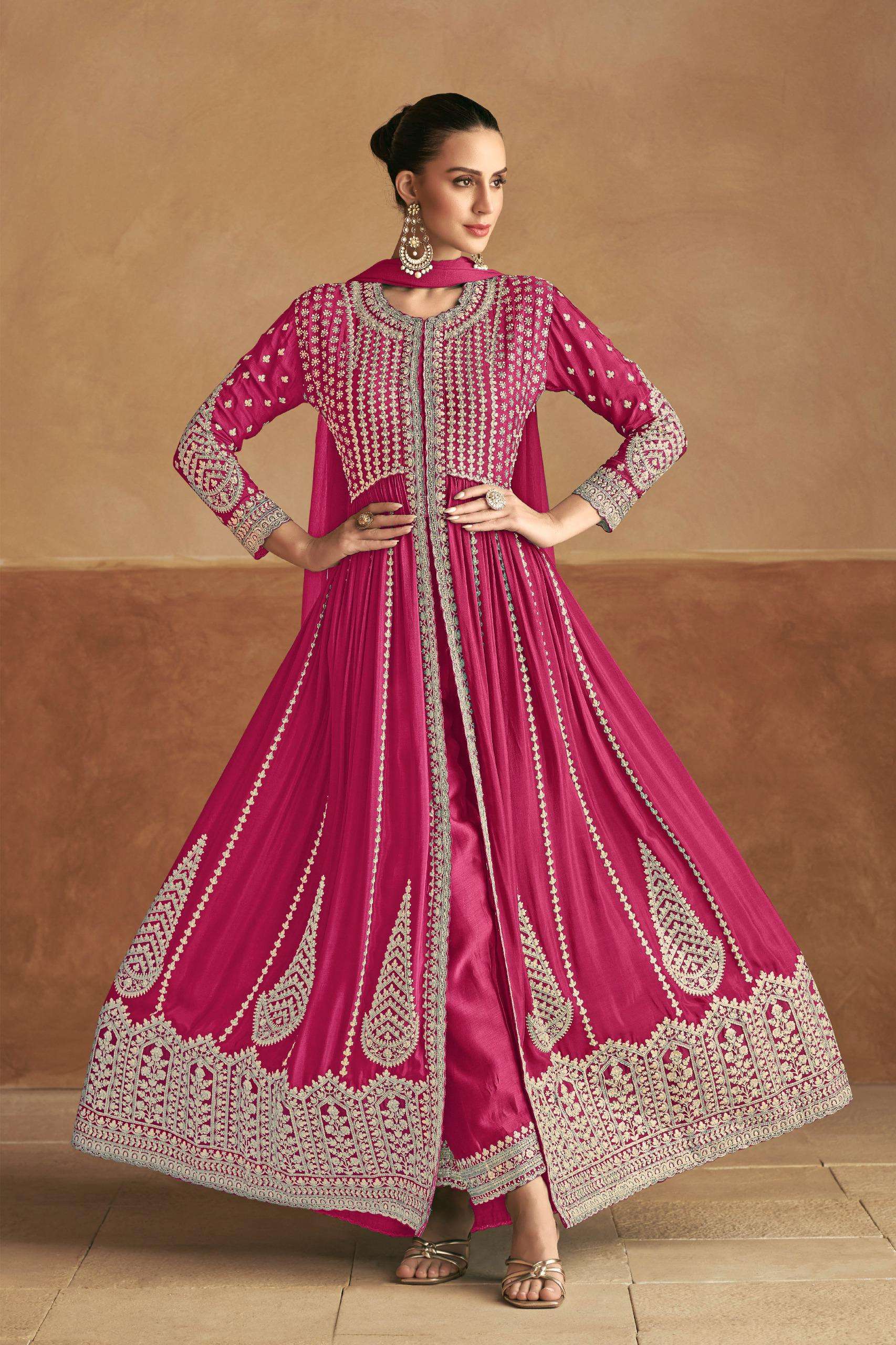 DESIGNER WEDDING PARTY WEAR HEAVY REAL CHINON RANI PINK ANARKALI SALWAR SUIT GOWN GL TANIM 7512 A