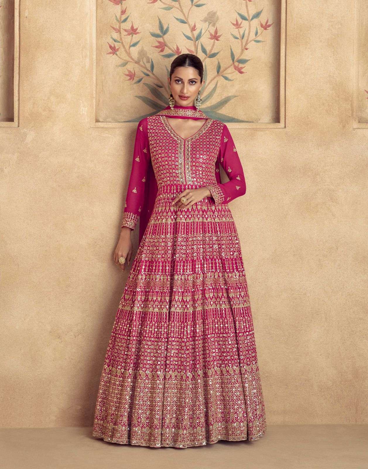 DESIGNER WEDDING PARTY WEAR HEAVY REAL GEORGETTE PINK ANARKALI SALWAR SUIT GOWN AF MAHARANI 10072