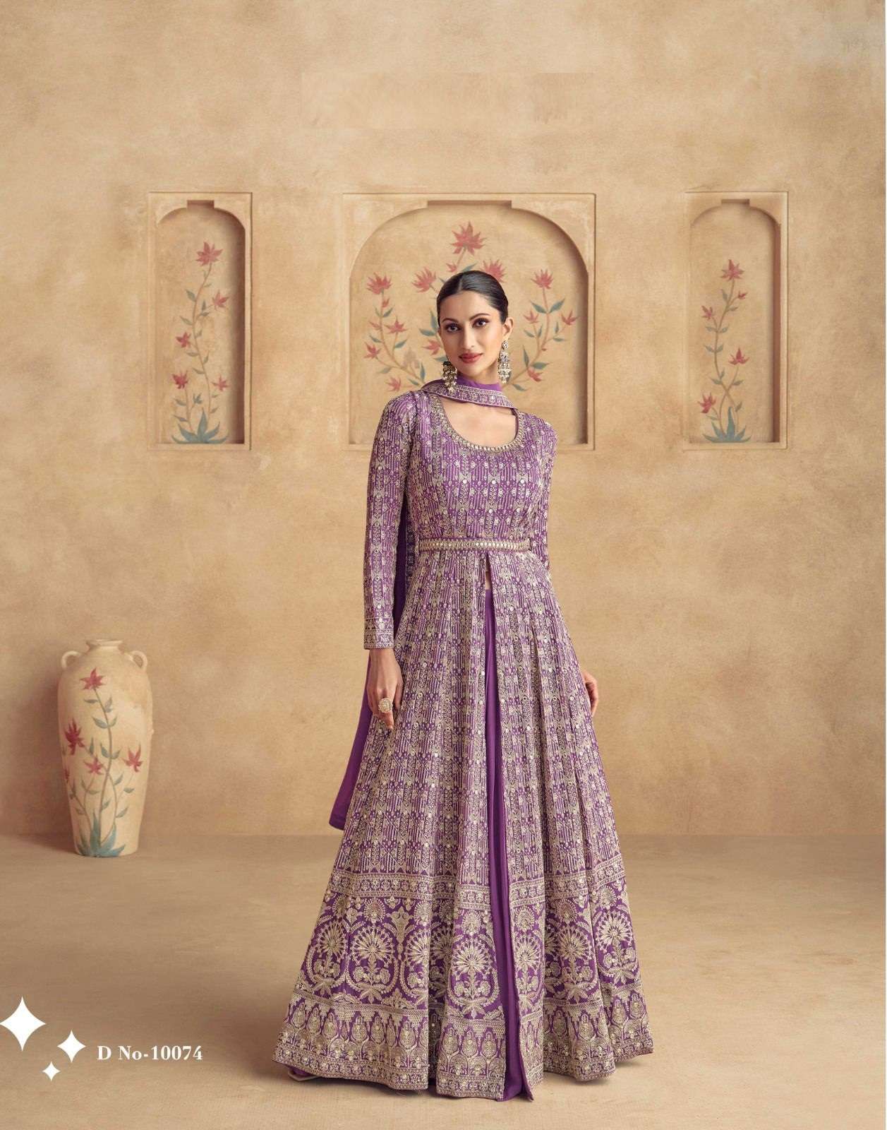 DESIGNER WEDDING PARTY WEAR HEAVY REAL GEORGETTE PURPLE ANARKALI SALWAR SUIT GOWN AF MAHARANI 10074