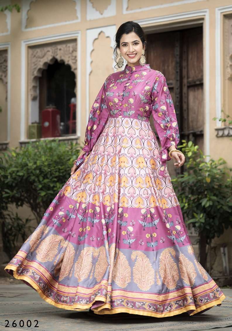 DESIGNER WEDDING PARTY WEAR HEAVY SILK READYMADDE ANARKALI GOWN SALWAR SUIT DST SAMNATA 26002