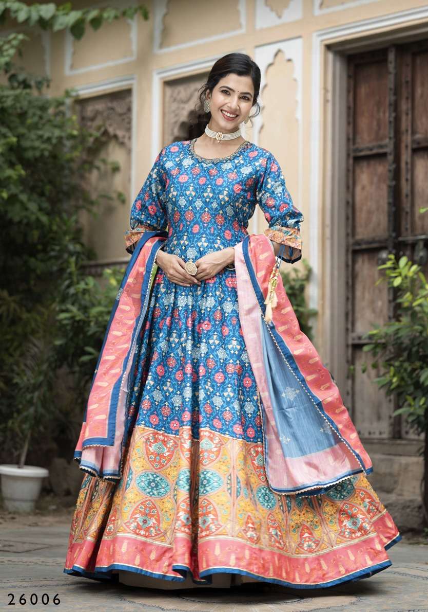 DESIGNER WEDDING PARTY WEAR HEAVY SILK READYMADDE ANARKALI GOWN SALWAR SUIT DST SAMNATA 26005