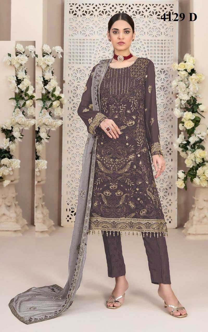 INDIAN DESIGNER FANCY WEDDING PARTY WEAR BROWN ORGANZA PAKISTANI STRAIGHT SALWAR SUIT SRH 4129 D