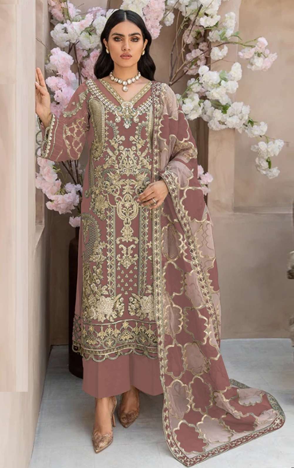 INDIAN DESIGNER FANCY WEDDING PARTY WEAR DEEP PINK ORGANZA PAKISTANI STRAIGHT SALWAR SUIT SRH 1076 E