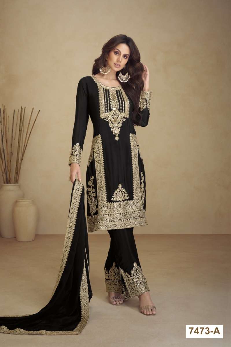 INDIAN DESIGNER FANCY WEDDING PARTY WEAR FAUX GEORGETTE BLACK PAKISTANI STRAIGHT SALWAR SUIT CPR 7473 A