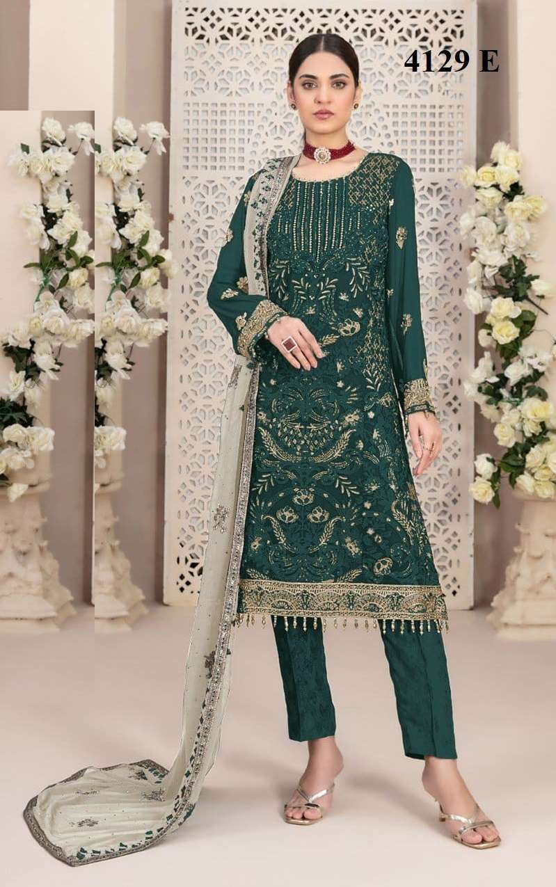 INDIAN DESIGNER FANCY WEDDING PARTY WEAR GREEN ORGANZA PAKISTANI STRAIGHT SALWAR SUIT SRH 4129 E