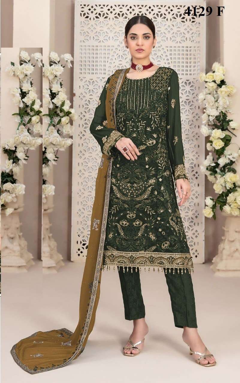 INDIAN DESIGNER FANCY WEDDING PARTY WEAR GREEN ORGANZA PAKISTANI STRAIGHT SALWAR SUIT SRH 4129F