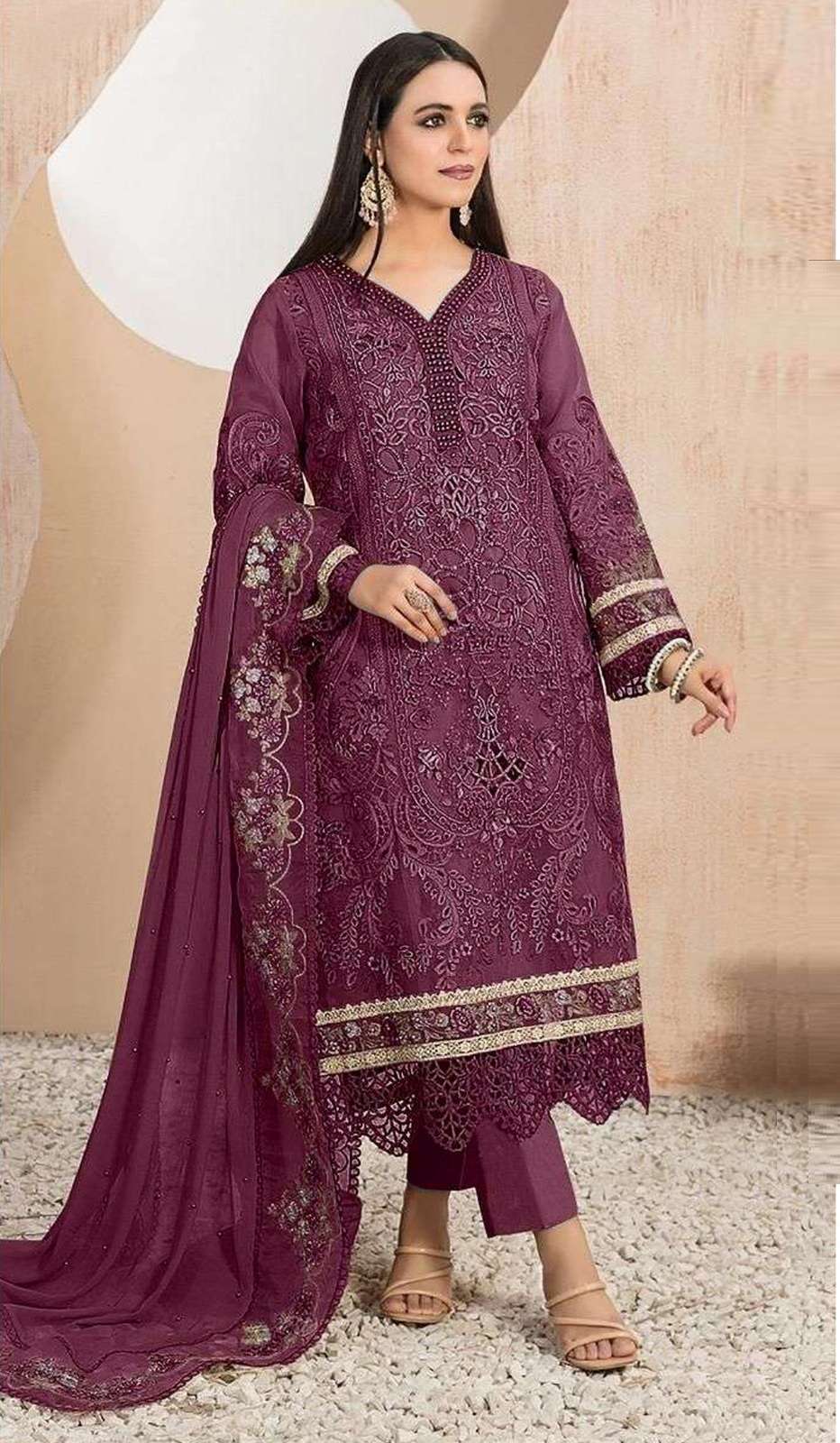 INDIAN DESIGNER FANCY WEDDING PARTY WEAR MAGENTA COLOR ORGANZA PAKISTANI STRAIGHT SALWAR SUIT SRH 1119 C