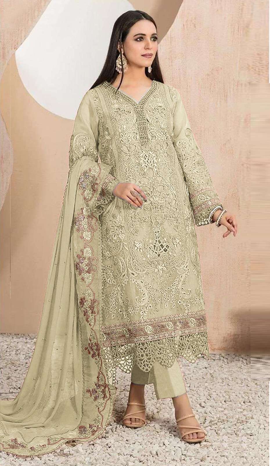 INDIAN DESIGNER FANCY WEDDING PARTY WEAR PISTA ORGANZA PAKISTANI STRAIGHT SALWAR SUIT SRH 1119 E