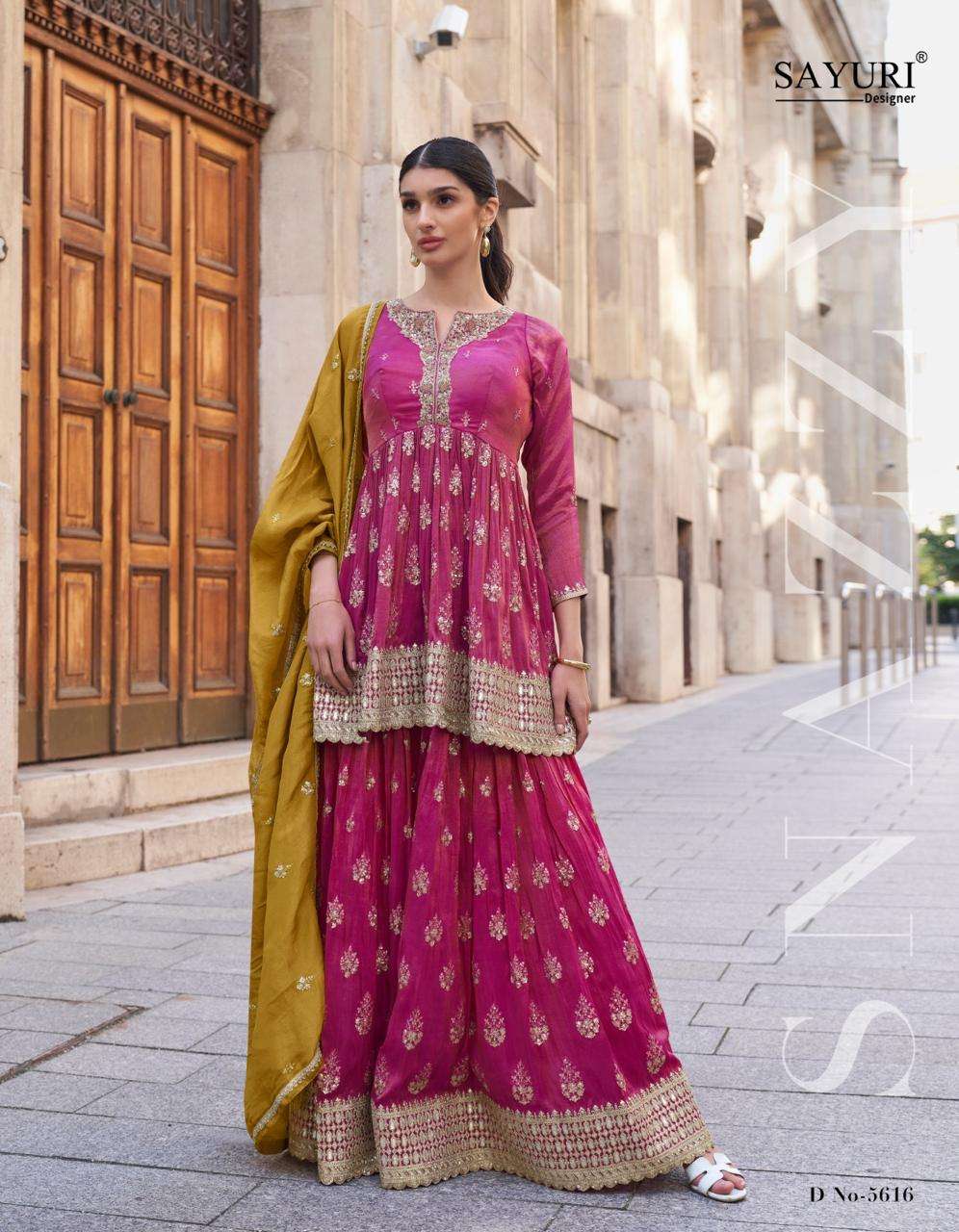 INDIAN DESIGNER FANCY WEDDING PARTY WEAR SIMAR SILK PINK PALLAZO SHARARA SALWAR SUIT SY ZARA 5616