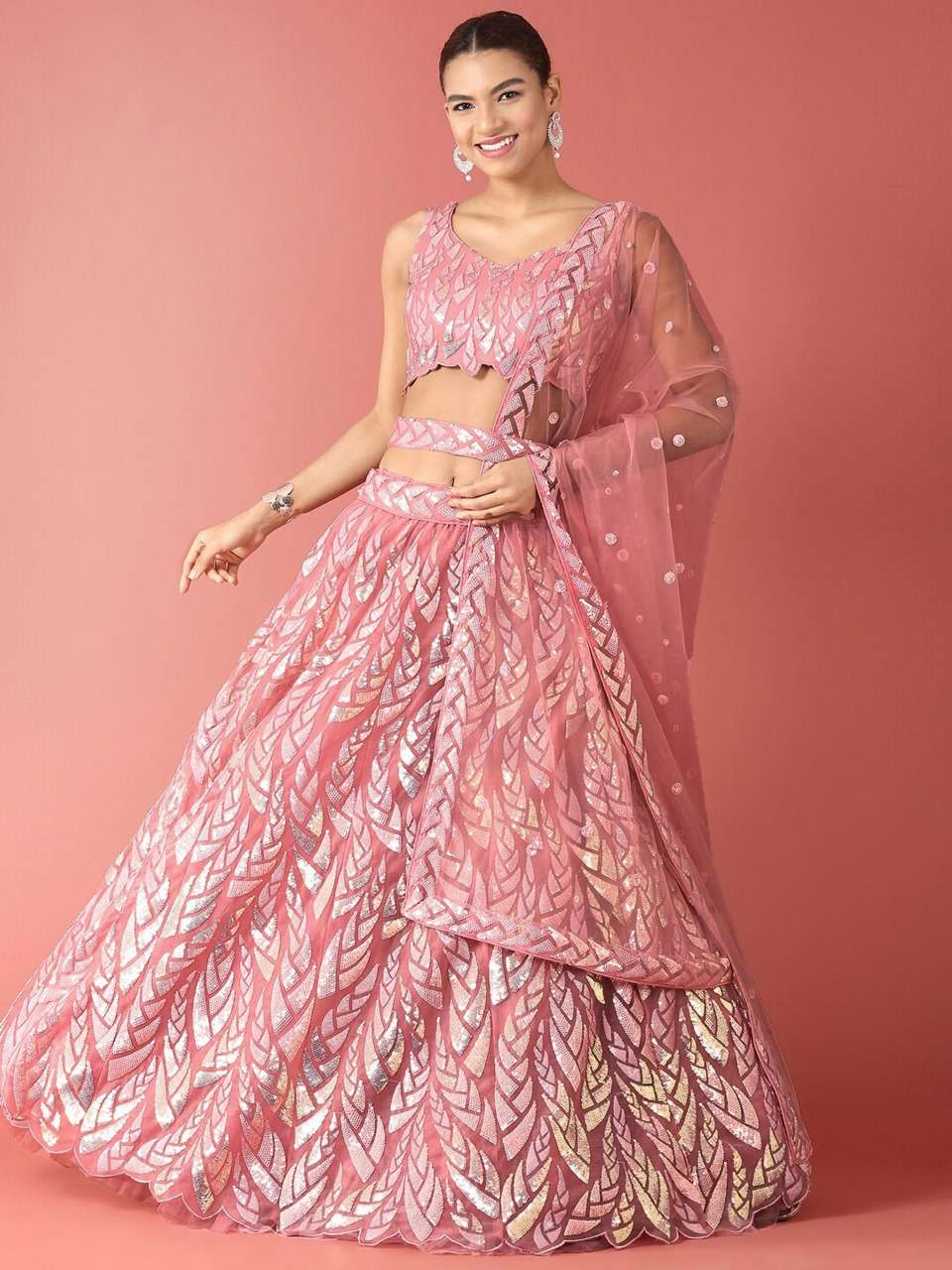 PREMIUM BRIDAL DESIGNER HEAVY PARTY WEDDING WEAR PINK NET LEHENGA ZEEL 15101 B