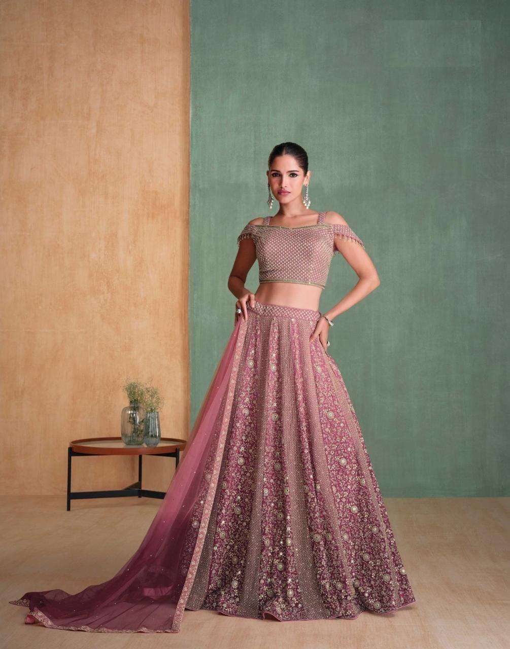 DESIGNER FANCY WEDDING PARTY WEAR GEORGETTE PINK LEHENGA CHOLI WITH DUPATTA SY AMARPALI 5661