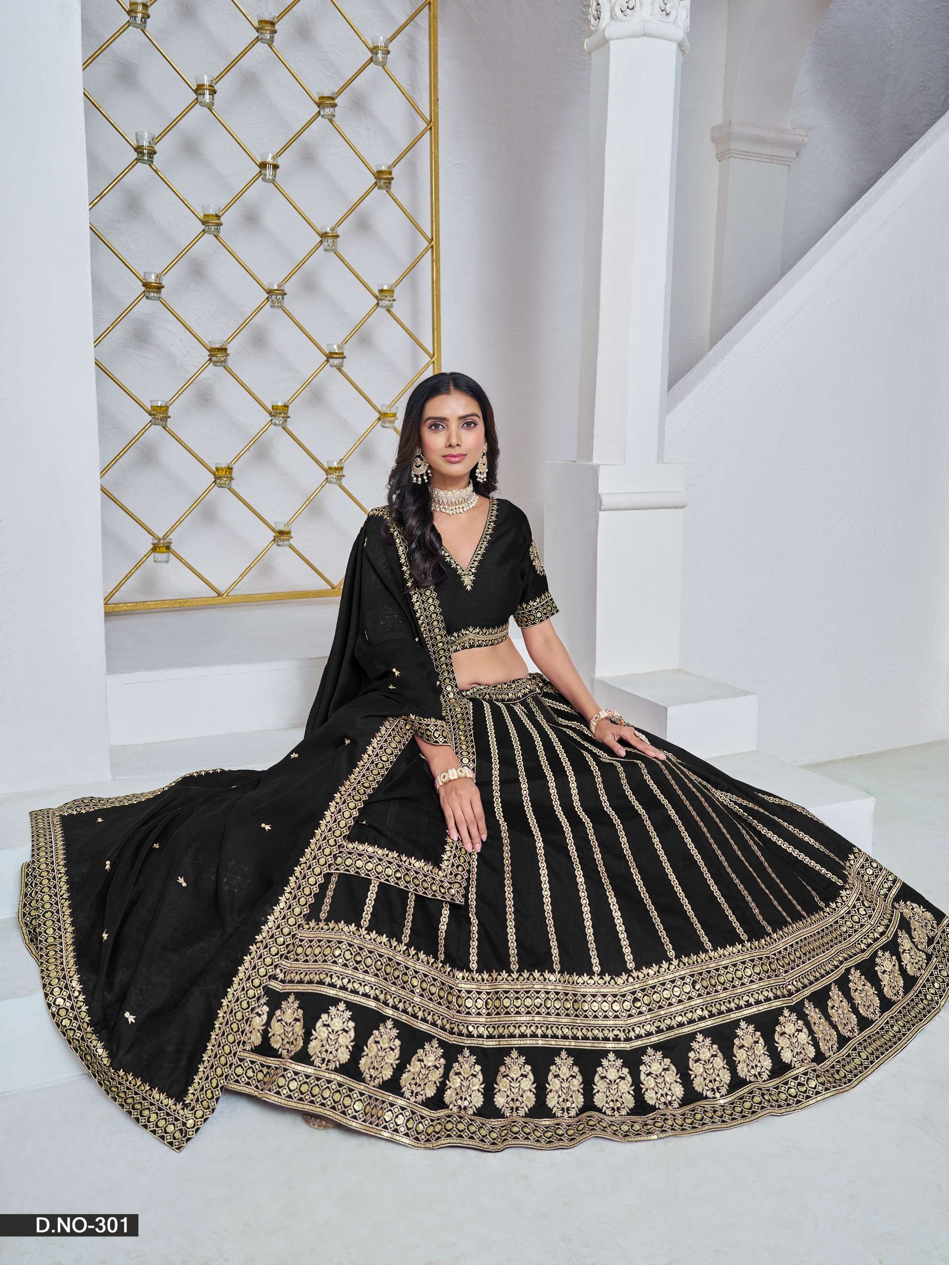 DESIGNER FANCY WEDDING PARTY WEAR INDIAN ART SILK BLACK LEHENGA CHOLI WITH NET DUPATTA ANY 301