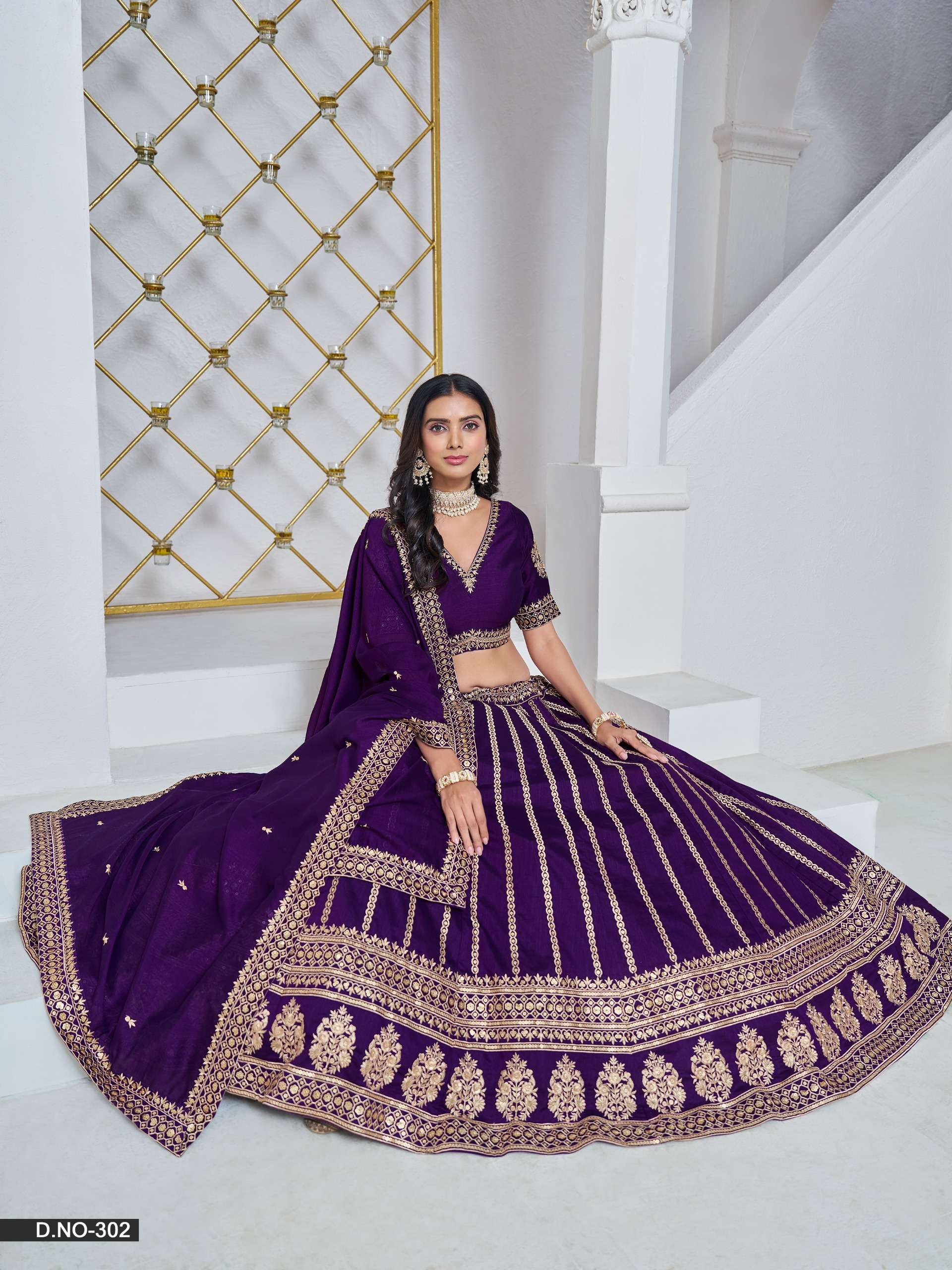 DESIGNER FANCY WEDDING PARTY WEAR INDIAN ART SILK PURPLE LEHENGA CHOLI WITH NET DUPATTA ANY 302