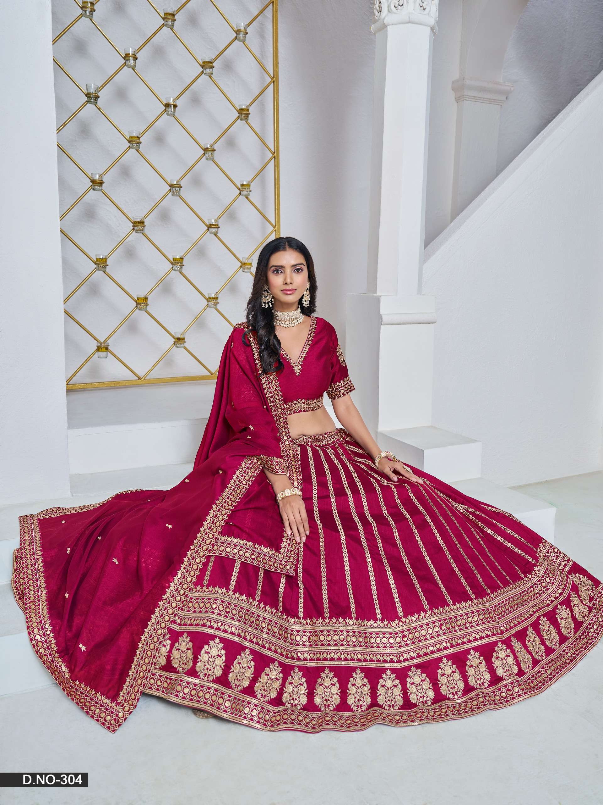 DESIGNER FANCY WEDDING PARTY WEAR INDIAN ART SILK RANI PINK LEHENGA CHOLI WITH NET DUPATTA ANY 304