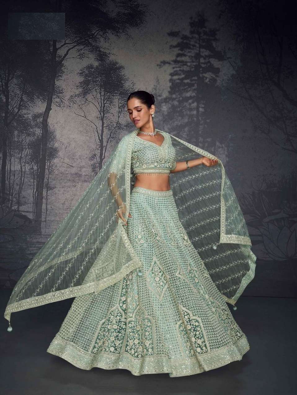 DESIGNER FANCY WEDDING PARTY WEAR INDIAN BLUE NET LEHENGA CHOLI WITH DUPATTA SY GLAMOUR 5592