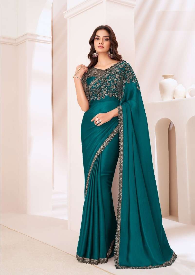 DESIGNER FANCY WEDDING PARTY WEAR INDIAN GEORGETTE BLUE SAREE COLLECTION SM TFH 1309 B