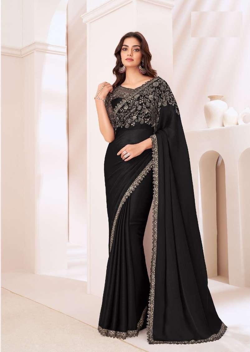 DESIGNER FANCY WEDDING PARTY WEAR INDIAN GEORGETTE BLACK SAREE COLLECTION SM TFH 1309 C