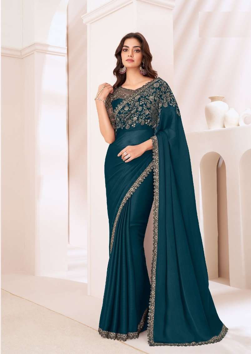 DESIGNER FANCY WEDDING PARTY WEAR INDIAN GEORGETTE GREEN SAREE COLLECTION SM TFH 1309