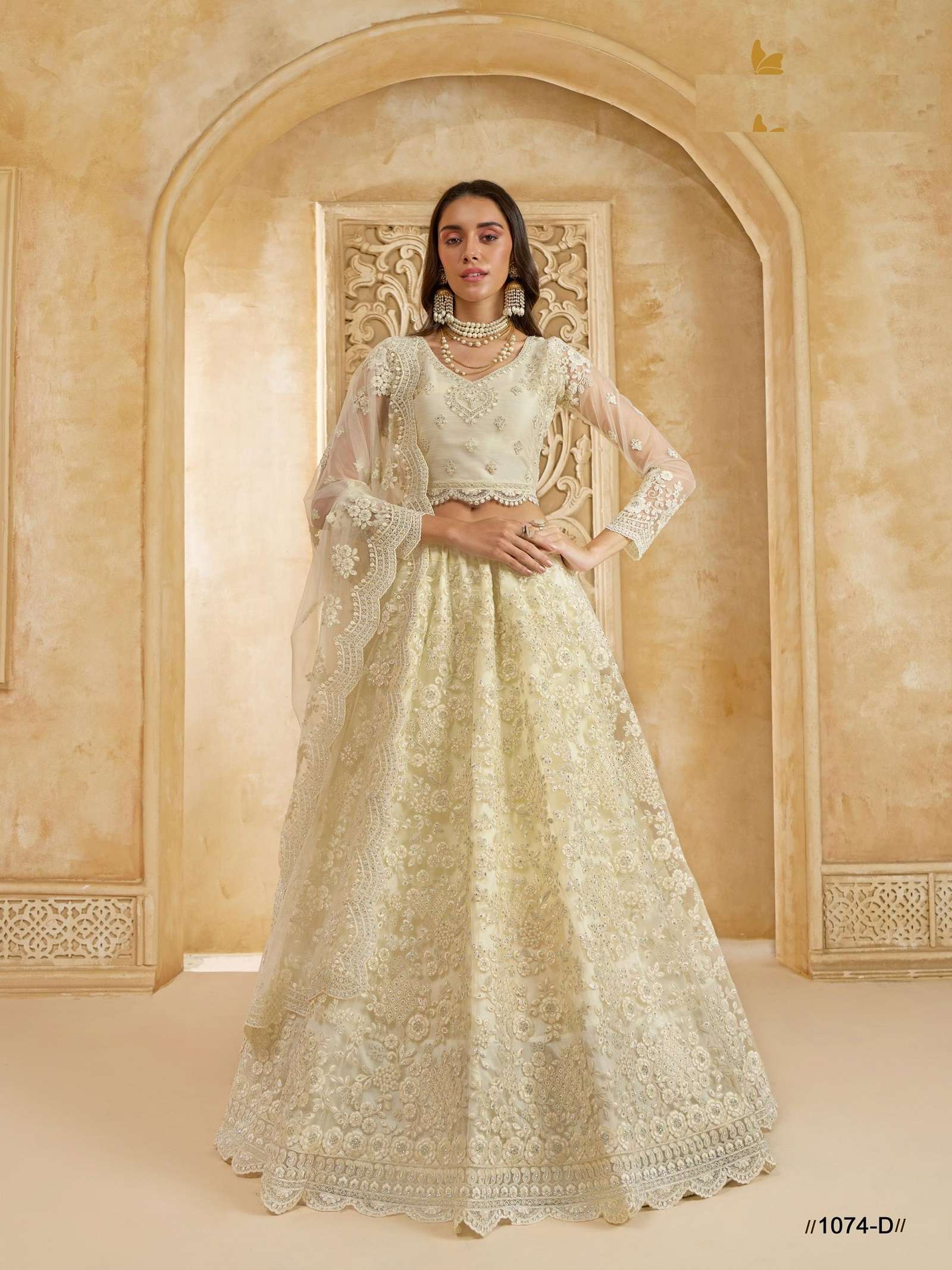 DESIGNER FANCY WEDDING PARTY WEAR INDIAN HEAVY WHITE NET LEHENGA CHOLI WITH DUPATTA ALZ 1074D