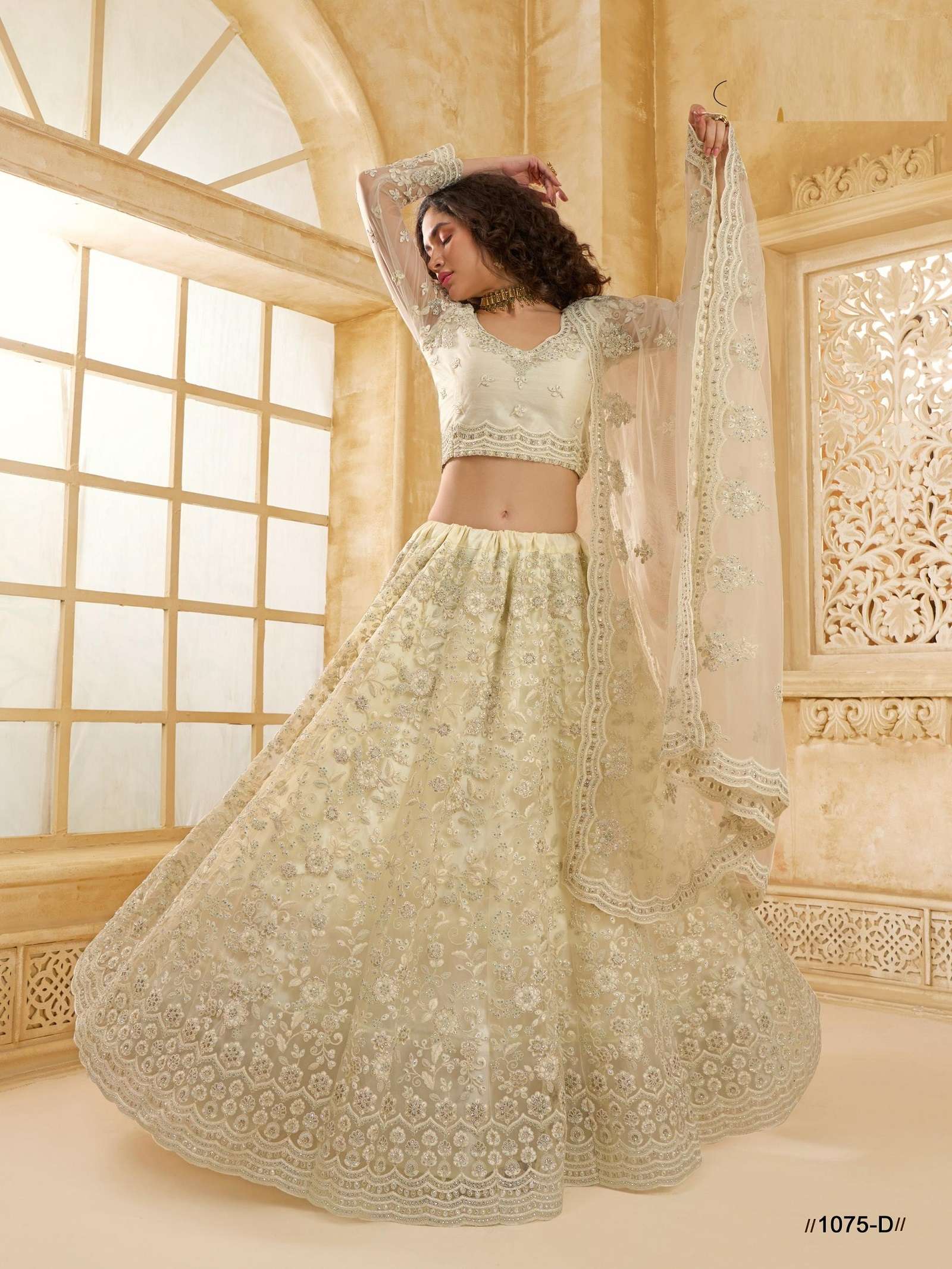 DESIGNER FANCY WEDDING PARTY WEAR INDIAN HEAVY WHITE NET LEHENGA CHOLI WITH DUPATTA ALZ 10