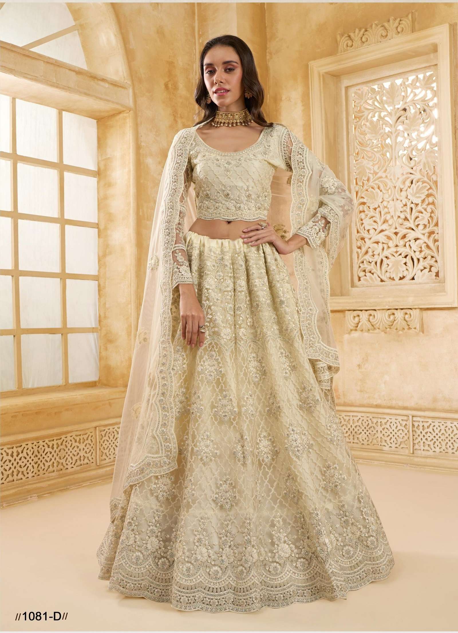 DESIGNER FANCY WEDDING PARTY WEAR INDIAN HEAVY WHITE NET LEHENGA CHOLI WITH DUPATTA ALZ 1081D