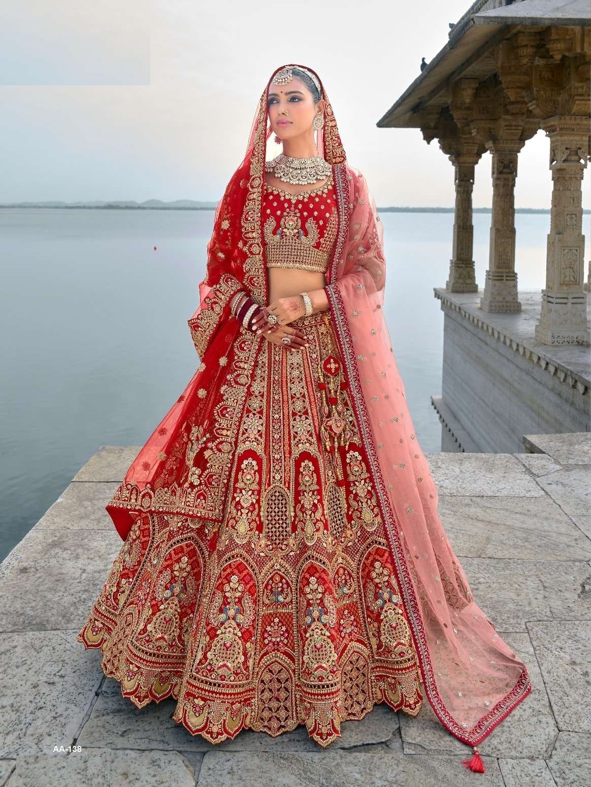 DESIGNER FANCY WEDDING WEAR INDIAN HEAVY RED SILK BRIDAL LEHENGA CHOLI WITH HAND WORK SM AANARA 138