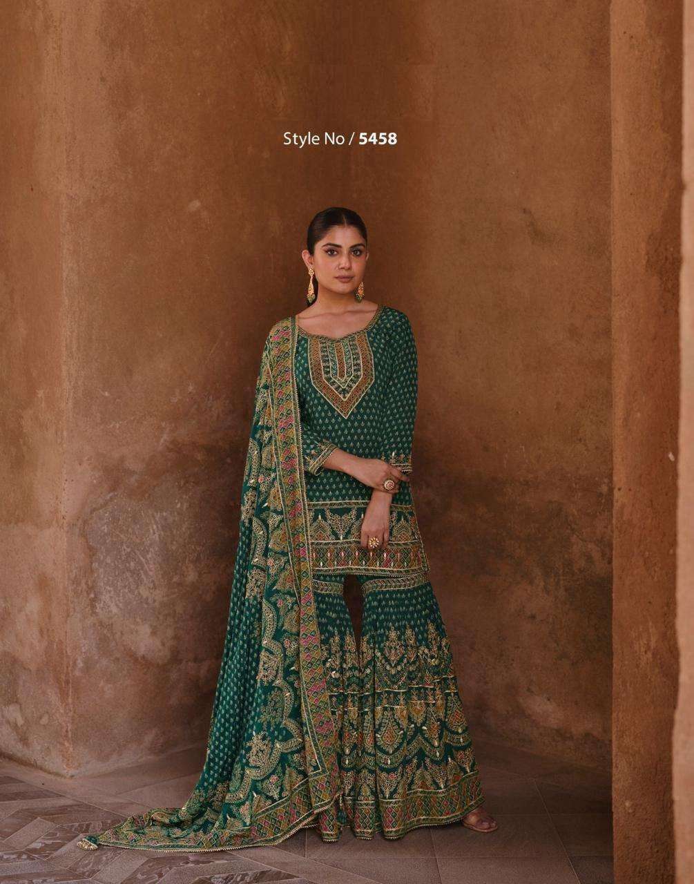 DESIGNER WEDDING PARTY WEAR HEAVY CREPE SILK GREEN SHARARA SALWAR SUIT SY NOORANI 5458