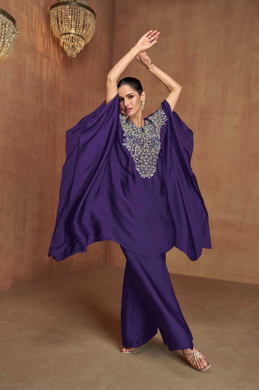 DESIGNER WEDDING PARTY WEAR HEAVY PURPLE SILK SHARARA SALWAR SUIT GL FLORENCE 7517