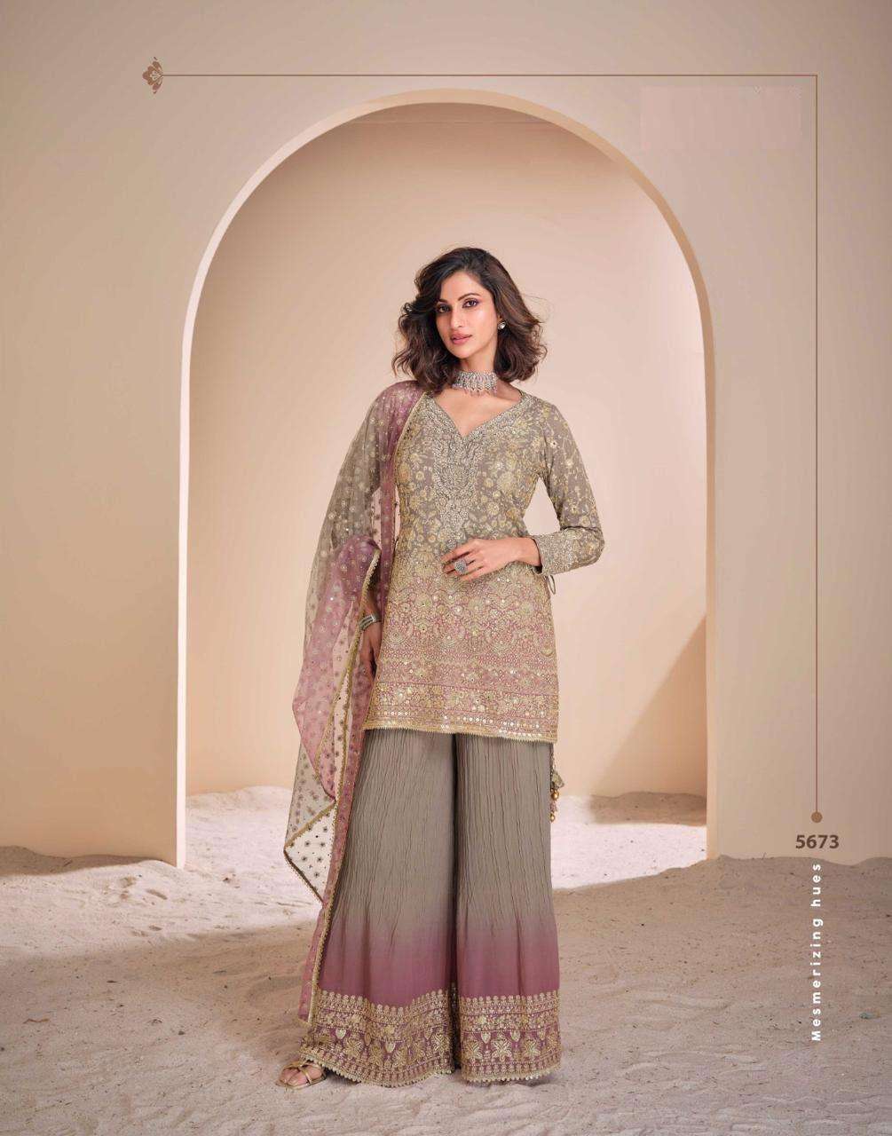 DESIGNER WEDDING PARTY WEAR HEAVY REAL GEORGETTE GREY SHARARA SALWAR SUIT SY AAYNA 5673