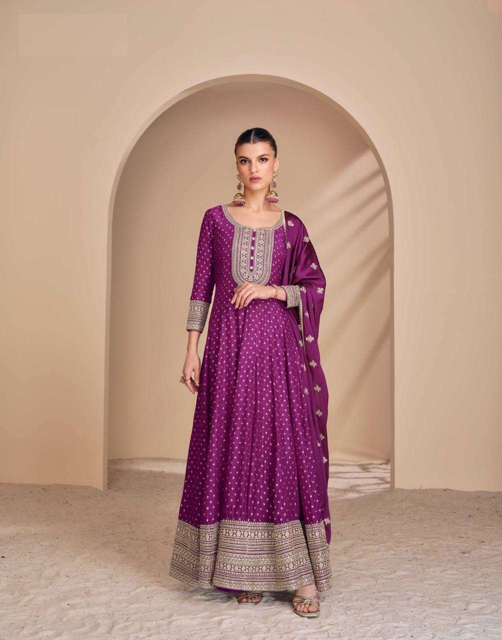 DESIGNER WEDDING PARTY WEAR HEAVY SILK MAGENTA ANARKALI SALWAR SUIT GOWN SY LEELA 5665