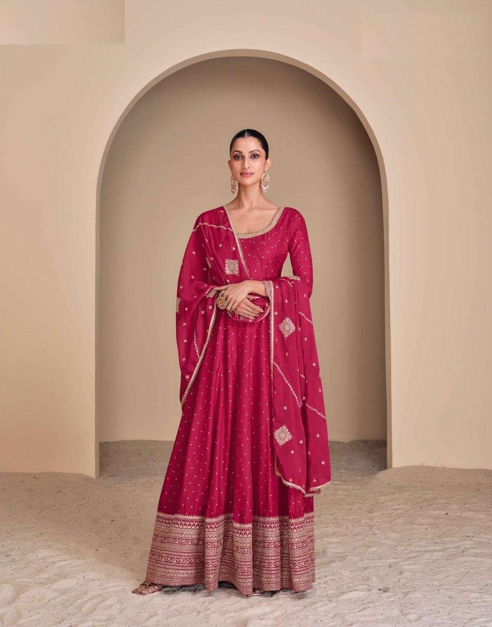 DESIGNER WEDDING PARTY WEAR HEAVY SILK RED ANARKALI SALWAR SUIT GOWN SY LEELA 5667