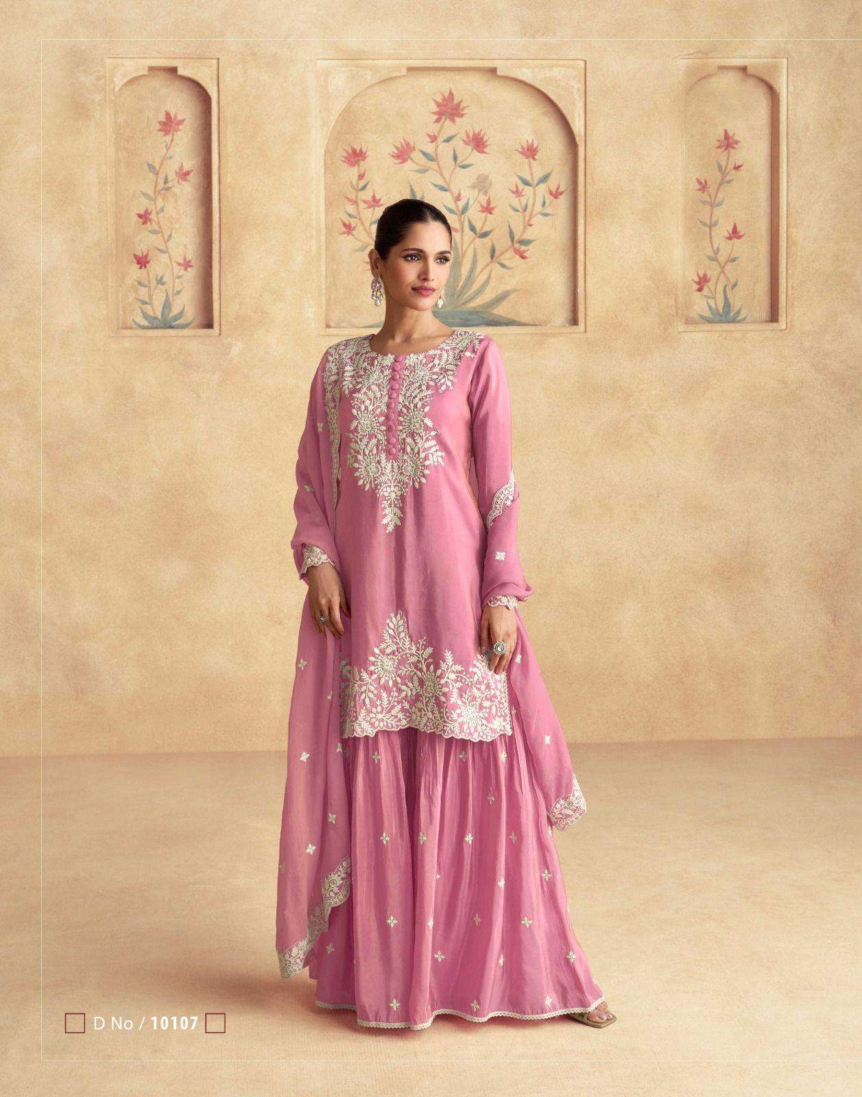 DESIGNER WEDDING PARTY WEAR HEAVY SIMAR SILK PINK SHARARA SALWAR SUIT SY SIMAR 10107