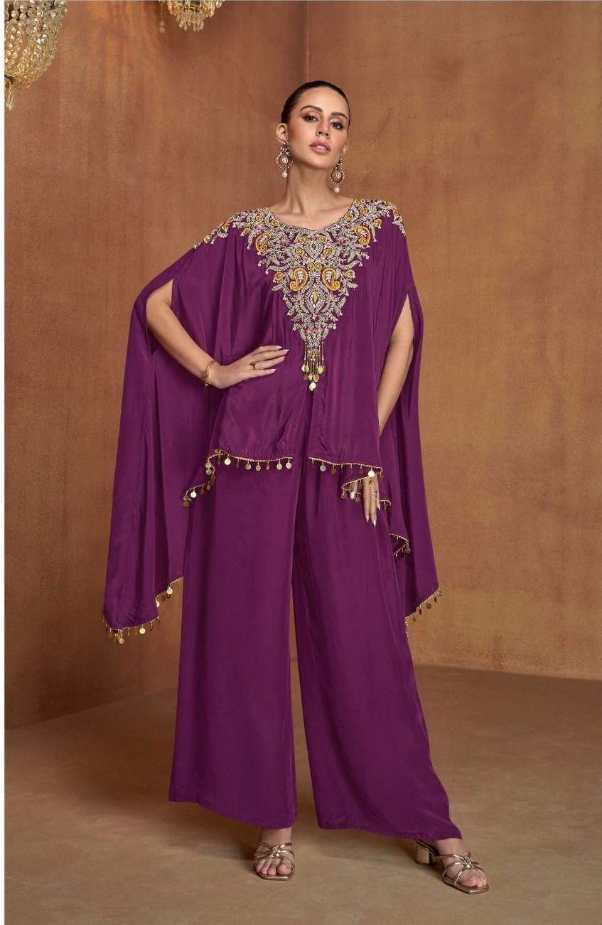 DESIGNER WEDDING PARTY WEAR HEAVY WINE SILK SHARARA SALWAR SUIT GL FLORENCE 7516