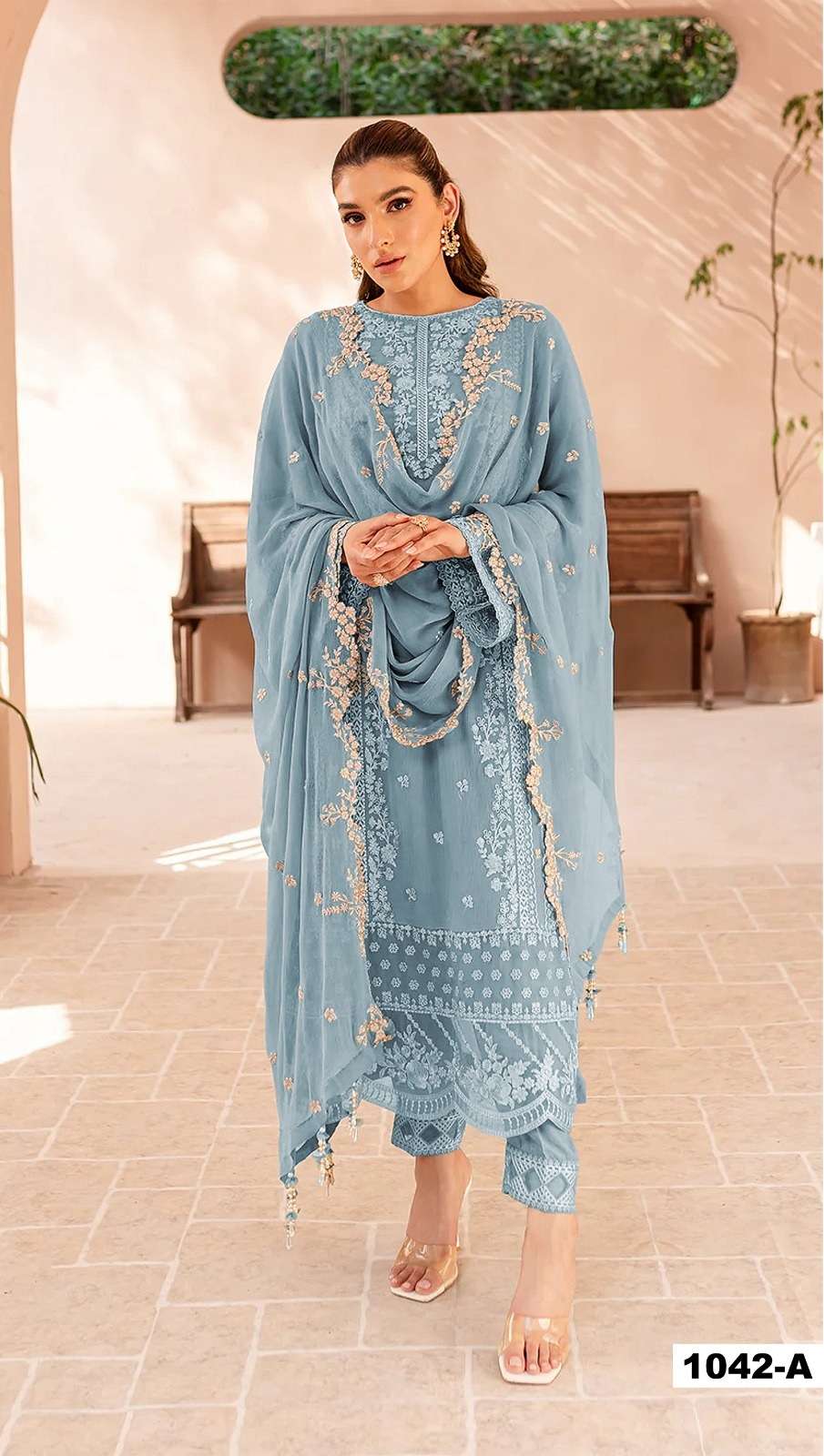 INDIAN DESIGNER FANCY WEDDING PARTY WEAR BLUE PAKISTANI GEORGETTE SALWAR SUIT SRH 1042A