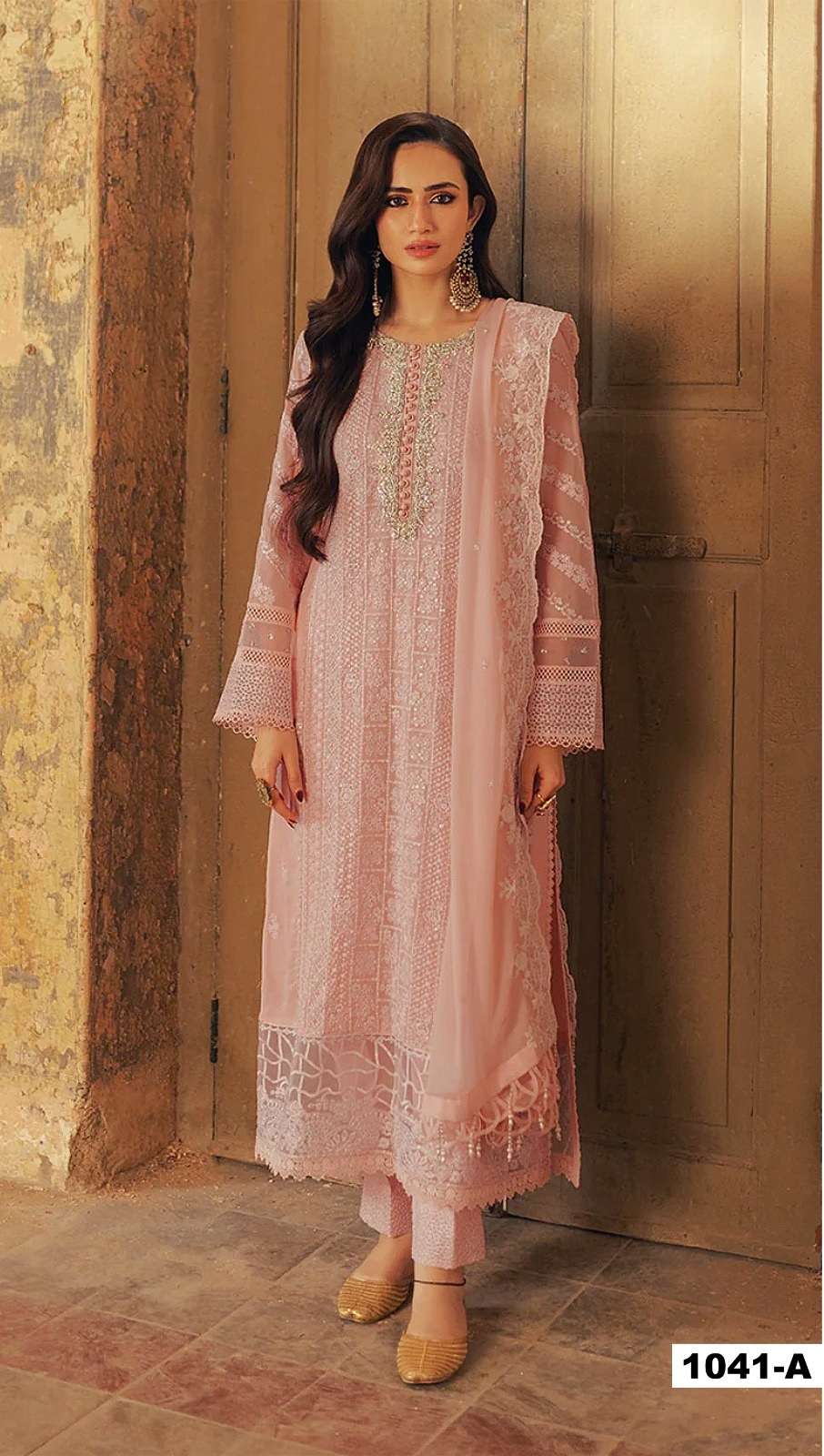 INDIAN DESIGNER FANCY WEDDING PARTY WEAR PINK PAKISTANI GEORGETTE SALWAR SUIT SRH 1041 A