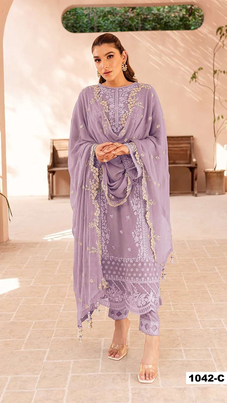 INDIAN DESIGNER FANCY WEDDING PARTY WEAR PURPLE PAKISTANI GEORGETTE SALWAR SUIT SRH 1042C