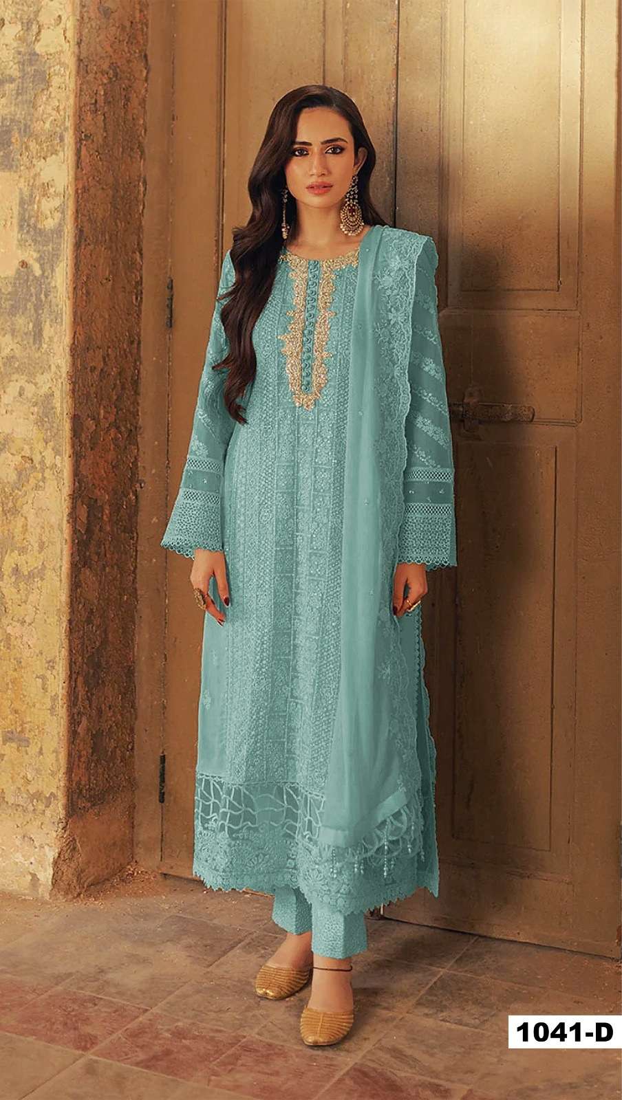 INDIAN DESIGNER FANCY WEDDING PARTY WEAR SKY BLUE PAKISTANI GEORGETTE SALWAR SUIT SRH 1041 D