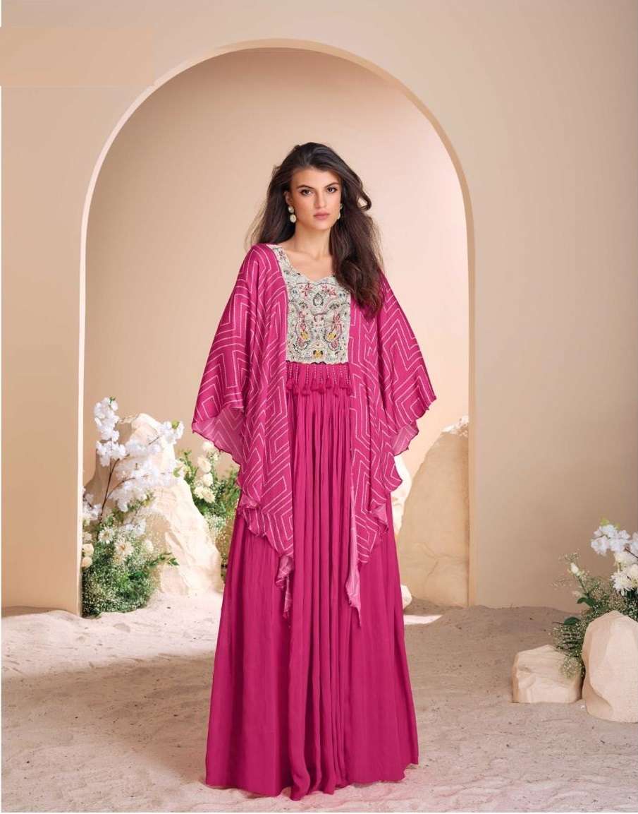 INDIAN DESIGNER PARTY WEAR CHINON SILK PINK ANARKALI SALWAR SUIT GOWN SY MOHEY 5692