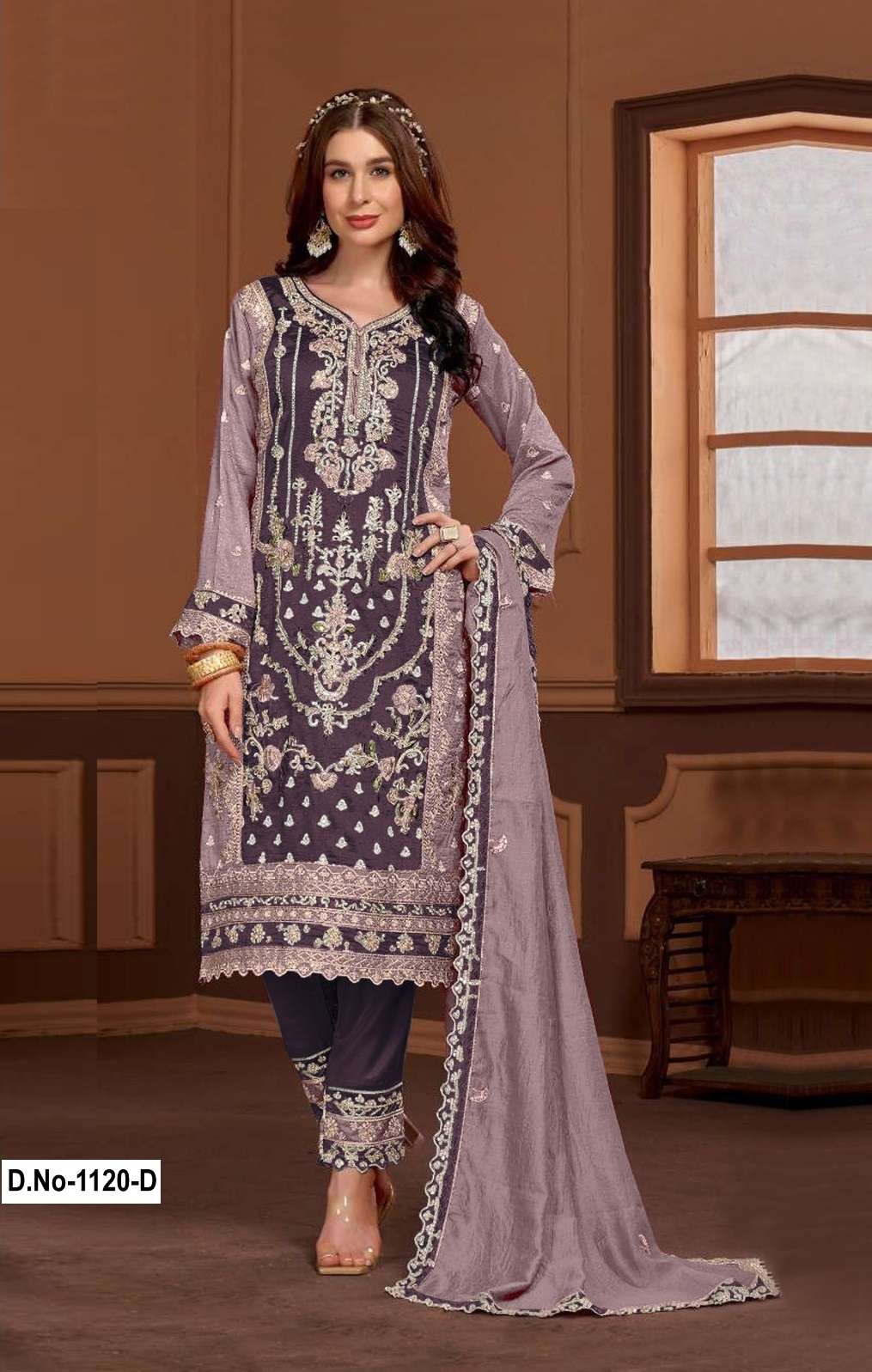 INDIAN DESIGNER PARTY WEAR PAKISTANI VICHITRA SILK PURPLE SALWAR SUIT SRH 1120 D