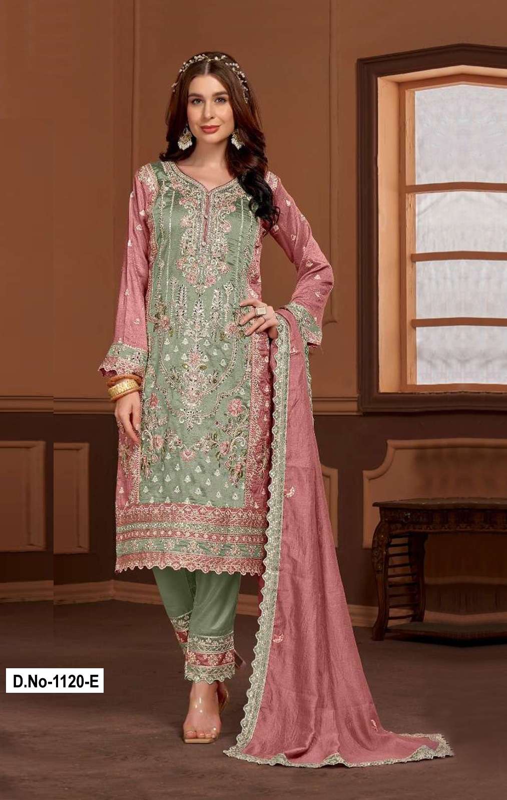 INDIAN DESIGNER PARTY WEAR PAKISTANI VICHITRA SILK GREEN SALWAR SUIT SRH 1120 E